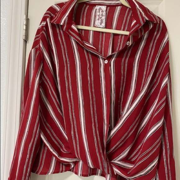 Small, Sadie R Sage, red and white long sleeve button up. - Picture 2 of 3